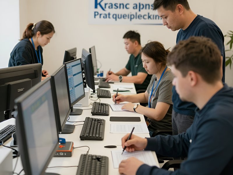 Сотрудники центра оформления справок в Красноярске работают в офисе при естественном освещении